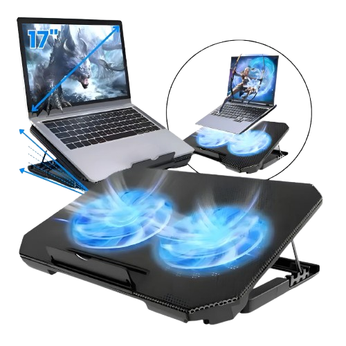 Suporte Notebook Com 2 Cooler Ventoinhas  Ajustável Laptops Até 17 Polegadas