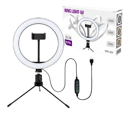Ring light 26cm 10 polegadas tripé de mesa e suporte celular 