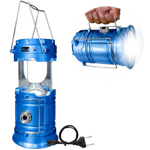 Lampião Led Vintage Recarregável Luz Solar Lamparina Portátil Para Pesca Cor Azul