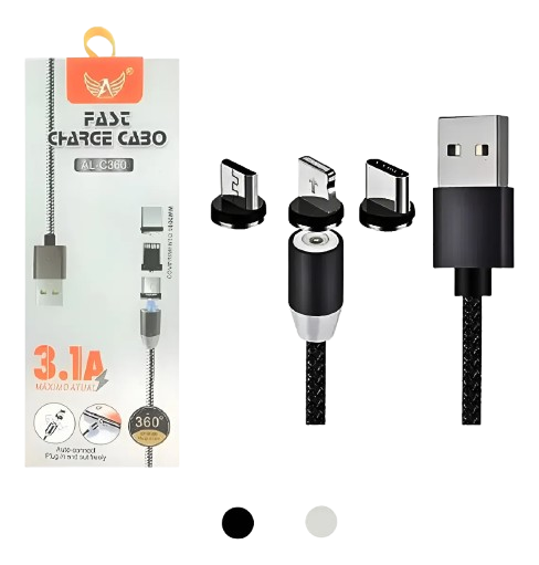 Cabo Carregador Magnético 3 Em 1 Conexão 3.1a Tipo-c / micro-usb/ iphone
